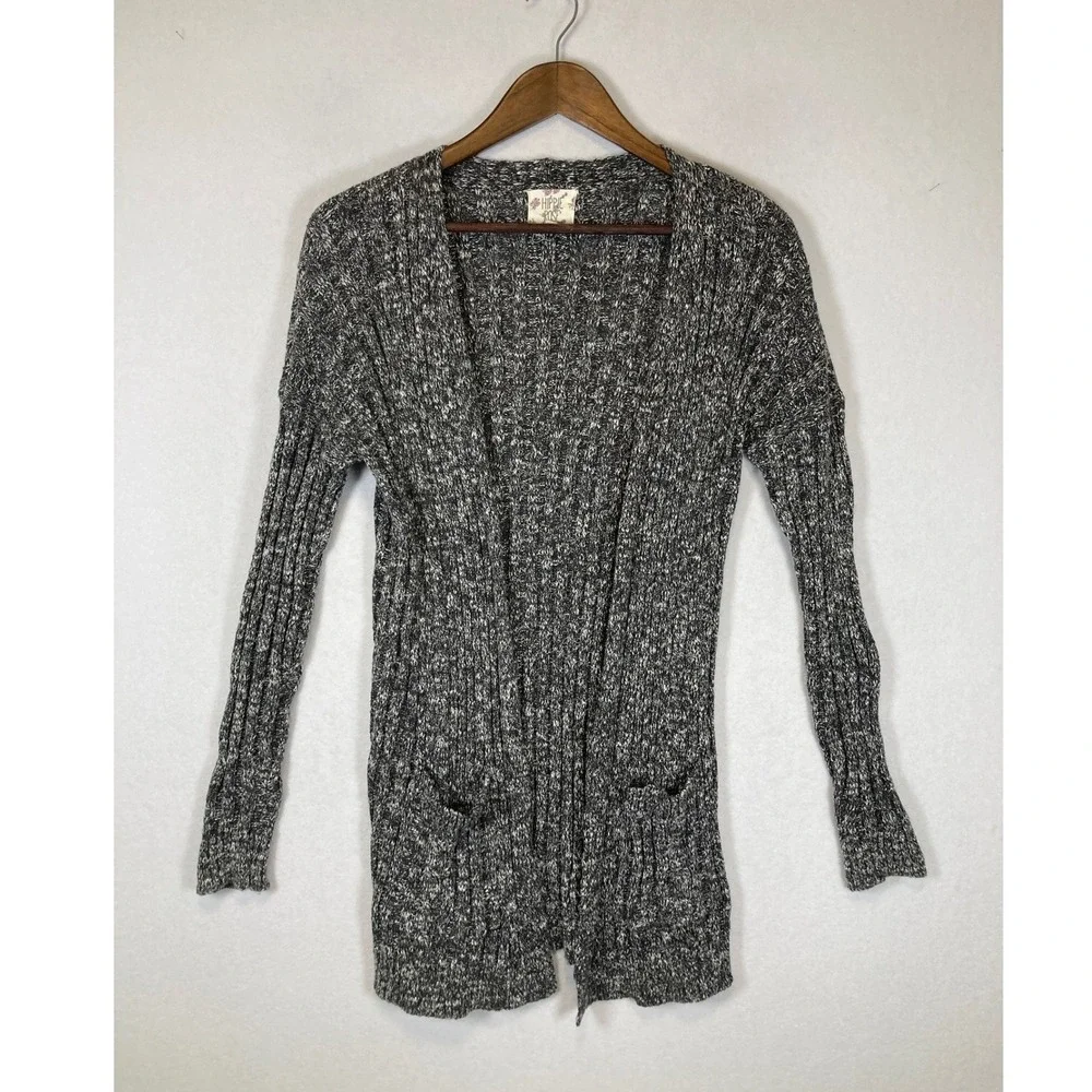 Textered Layering Hippie Rose Women S Gray Marled Ribbed Pocket Cardigan‎